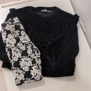 Zara velvet black ruffle top with matching Janie and jack textured leggings